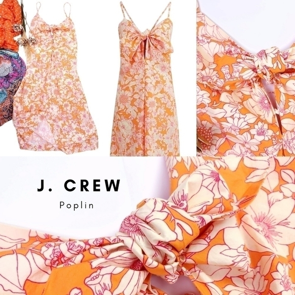 J. CREW Orange Poplin Floral  Spaghetti Strap Dress Sz XS - Picture 1 of 16